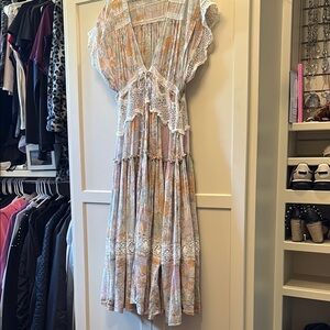 Floral Lace-Trimmed Dress by Free People Field of Dreams size L  pristine